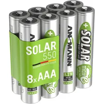 Ansmann Akku AAA Micro 550mAh 1,2V NiMH 8 Stück - wiederaufladbar mit maxE - Solar Akkus ideal für Solarleuchten im Garten, Rechargeable Battery