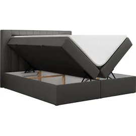 MKS Meble Boxspringbett 120x200 mit Led, Polsterbett mit LED Kopfteil - Multipocket-Matratze - Doppelbett - GOLD-5 - 120x200 - Schwarz - Kunstleder - H3 - Schwarz