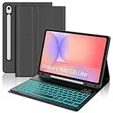 Tastatur für Samsung Galaxy Tab S10 Lite/S10 FE/S9 FE 10.9" & S9 11", 7-Farbige Beleuchtung, Hülle mit Bluetooth Magnetisch Deutscher QWERTZ Tastatur für Galaxy Tab S10 Lite/S10 FE/S9 FE, Schwarz