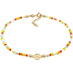 Fußkette ELLI "Peace Frieden Symbol Glas Beads Bunt 925 Silber", Damen, Gr. 22cm, Silber 925 (Sterlingsilber), gold, Fußkettchen
