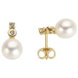 Paar Ohrstecker FIRETTI "Schmuck Geschenk Gold 585 Ohrschmuck Kreis Rund", gold (gelbgoldfarben, weiß), Ohrringe, Damen, 0,07 ct P2 = erkennbare Einschlüsse, Gelbgold 585-Perlen-Diamanten, Gelbgold 585, Perlen, Diamanten, mit Süßwasserzuchtperle - mit Brillanten