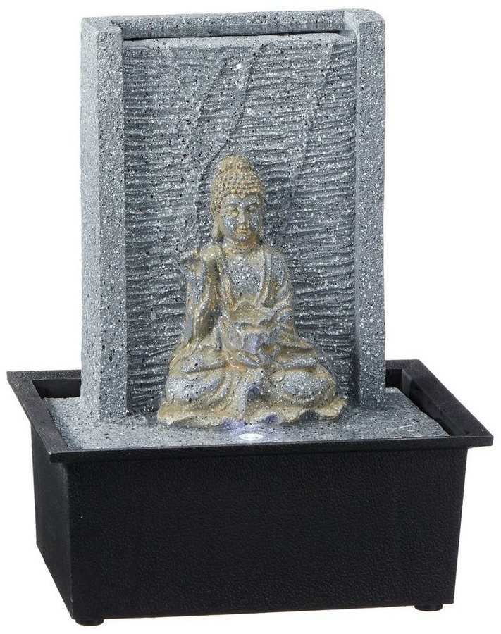 CEPEWA Zimmerbrunnen LED Zimmerbrunnen mit Buddhafigur, 21 cm Breite, (Stück, 1 tlg., 1 Zimmerbrunnen), tolle Dekoration grau