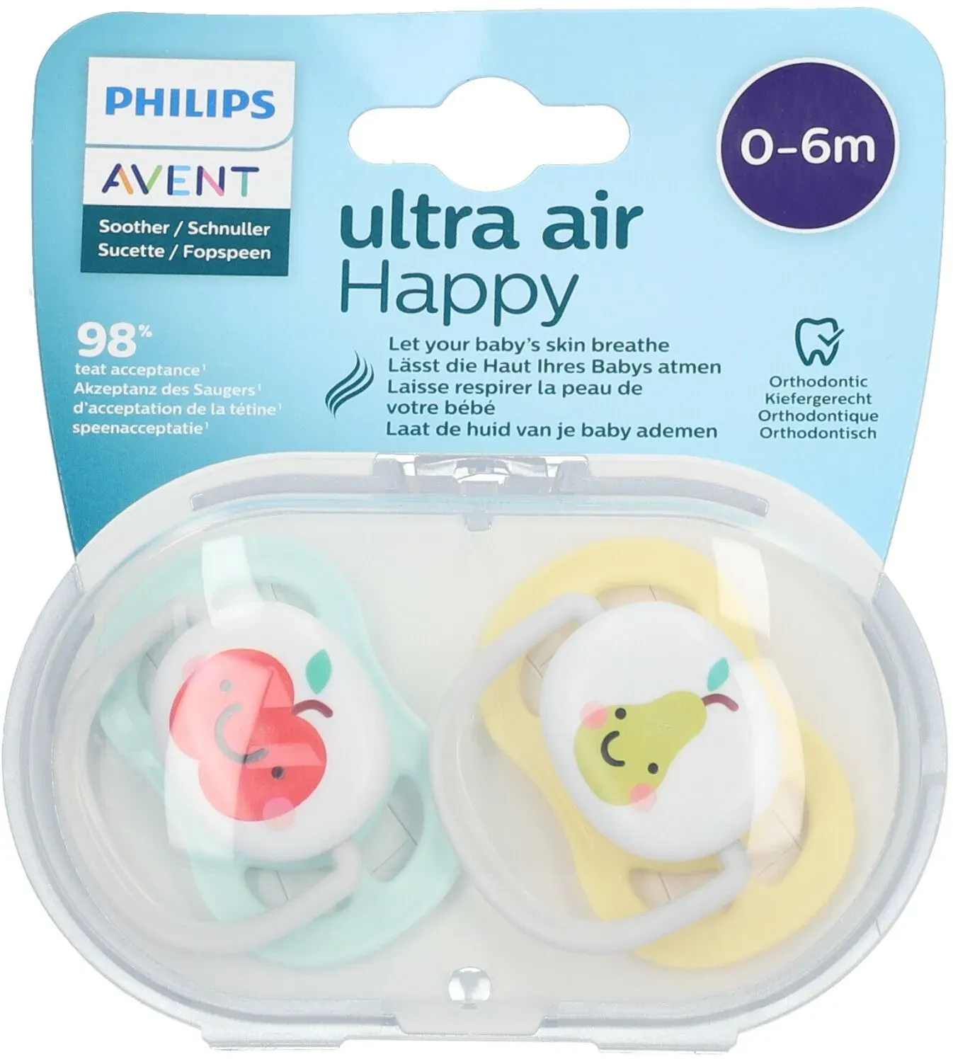 Philips Avent Ultra Air Happy Schnuller 0-6 Monate, Apfel/ Birne