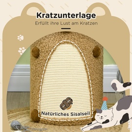 PawHut Kratztonne, Höhe 66 cm, Kratzturm mit 2 Höhlen, Katzentonne Kratzbrett Katzenkratzbaum Bärendesign,