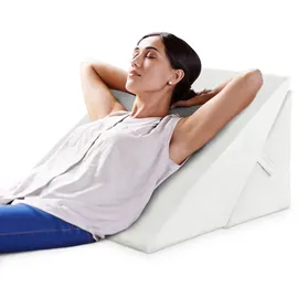 Goplus GIANTEX Keilkissen Bett Multifunktions-Keilkissen, Rückenkissen Memory Foam, Bücherkissen zum Relaxen, Beinkissen Beinablage Bezug waschbar, Venenkissen Relaxkissen 58x36x50,5cm (weiß)