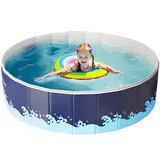 Hundepool für Hunde, 90 x 48 cm Faltbarer Hunde Planschbecken Hundebadewanne Stabiler Swimmingpool Haustier Kinder Schwimmbecken rutschfest Tragbar
