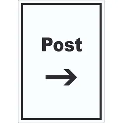 Post Aufkleber mit Text und Richtungspfeil rechts Annahme Brief Paket hochkant A4 (210x297mm)