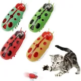 QESSUVNC 4 Stück Mini Käfer, Interaktive Wanze Katzenspielzeug Hund Katze Maus Käfer Fluchthindernis automatisches Umdrehen Haustier Lustiges Spielspielzeug für Katzen Kätzchen Training
