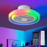 LMiSQ Modernes RGB Deckenventilator mit Beleuchtung Reversible Deckenventilator Leise 3 farbtemperatur 6 windgeschwindigkeit Smart Deckenventilator mit Licht und Fernbedienung APP (weiß RGB)