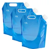 BKJJ Wasserkanister faltbar Tragbar, 3 Stücke 10L Wasserbehälter Wassertank, Wasserbehälter Trinkwasser Behälter, Wasserkanister Tragbar, für Wandern Camping Picknick BBQ (Blau)