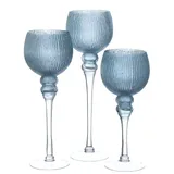 MARELIDA Kerzenhalter Kelch Windlicht 3 Höhen glitzernd blau 3er Set