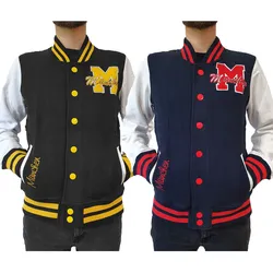ROBIN RUTH München Herren College-Jacke mit Schriftzug Frühlings-Jacke mit Stickerei Übergangs-Jacke Sweat-Jacke Navy/Rot oder Schwarz/Gelb - XL