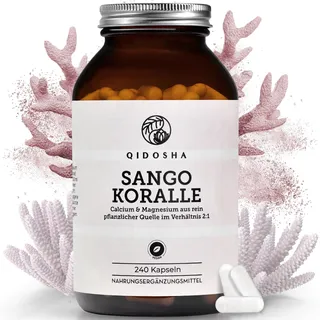 QIDOSHA® Sango Meereskoralle Kapseln, 240 Stk/Glas, hochdosiert mit 660mg Calcium & 330mg Magnesium (optimales 2:1 Verhältnis), nachhaltige Ernte, deutsche Fertigung, jede Charge laborgeprüft