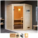 welltime Sauna »Anni«, 3,6-kW-Plug & Play Ofen mit ext. Steuerung beige