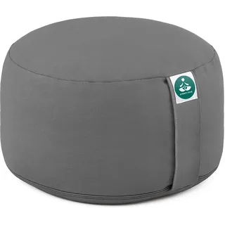 Present Mind Yogakissen Rund Extra Hoch (Sitzhöhe 20 cm) - Farbe: Grau - Yogakissen Meditationskissen Hoch - Hergestellt in der EU - Waschbarer Bezug - 100% Natürliches Yoga Sitzkissen