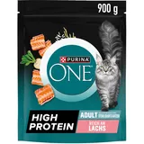 PURINA ONE High Protein Katzenfutter trocken, Reich an Lachs, 6er Pack (6 x 900g)