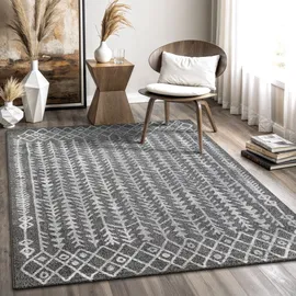 Sanat Boho Teppich – Moderner Teppich im Boho Stil, Geeignet für Wohnzimmer, Schlafzimmer, Flur, Esszimmer und Kinderzimmer – Vintage Grau, Größe: 160 x 230 cm