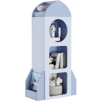 Clevich Kinder Bücherregal,120×60×31 cm,bücherregal kinderzimmer,kinderregal,Spielzeugregal,Mit 3 Ebenen 2 Seitenregalen,Rakete