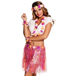 Boland Kostüm Strandkostüm Hawaii pink-orange, Hula-Rock mit Kunstblumen – Südsee-Feeling pur! bunt