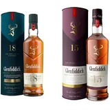 Glenfiddich Single Malt Scotch Whisky 18 Jahre mit Geschenkverpackung, 0.7L & Single Malt Scotch Whisky 15 Jahre Solera mit Geschenkverpackung, 700ml