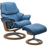 Stressless Stressless® Relaxsessel »Reno«, (Set, Relaxsessel mit Hocker), mit Hocker, mit Signature Base, Größe S, M & L, Gestell Eiche, blau