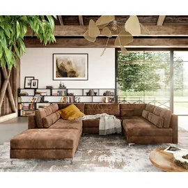 DeLife Wohnlandschaft Elio Lederimitat Vintage Braun Antik mit Hocker
