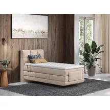 vente-unique Boxspringbett mit gestepptem Kopfteil + elektrischem Untergestell mit Relaxfunktion + Matratze + Topper - 100 x 200 cm - Stoff - Beige - LODI von PALACIO
