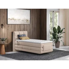 vente-unique Boxspringbett mit gestepptem Kopfteil + elektrischem Untergestell mit Relaxfunktion + Matratze + Topper - 100 x 200 cm - Stoff - Beige - LODI von PALACIO