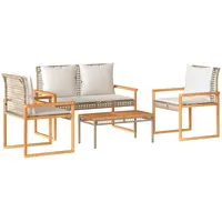 vidaXL 4-tlg Garten-Lounge-Set mit Kissen Beige Poly Rattan