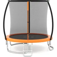 GOPLUS Trampolin Outdoor, 244/305/366 cm, Freizeittrampolin mit Sicherheitsnetz, Leiter, verzinkte Metallrahmen, robuste Gebogene Beine, Gartentrampolin für Kinder und Erwachsene (Ø244cm,Orange)