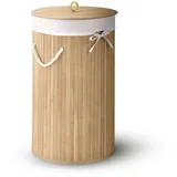 Juskys Bambus Wäschekorb Curly-Round mit Deckel, 1 Fach mit 55 Liter Wäschesammler Tragegriffen