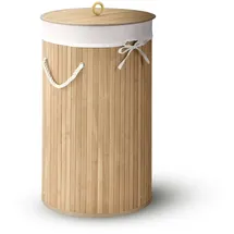 Juskys Bambus Wäschekorb Curly-Round mit Deckel, 1 Fach mit 55 Liter Wäschesammler Tragegriffen