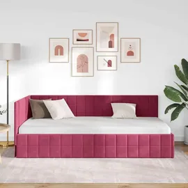 vidaXL Eckbettgestell mit Kopfteil Weinrot 100 cm x 200 cm Samt