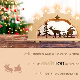 Weigla LED Schwibbogen/Lichterbogen"Weihnachtsmann auf Schlitten" Rustikal Erzgebirge garantiert