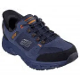 SKECHERS Oak Canyon Consistent Winne Herren-Sneaker, freihändig, Marineblaues Leder, Textil, orangefarbener Besatz, 43 EU