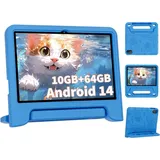 Kinder Tablet 10.1 Zoll Android 14 Tablets, Octa Core Tablet für Kinder, 10GB RAM+64GB ROM, 1280x800 FHD Touchscreens, 8000mAh, WLAN, Bluetooth, - Blau