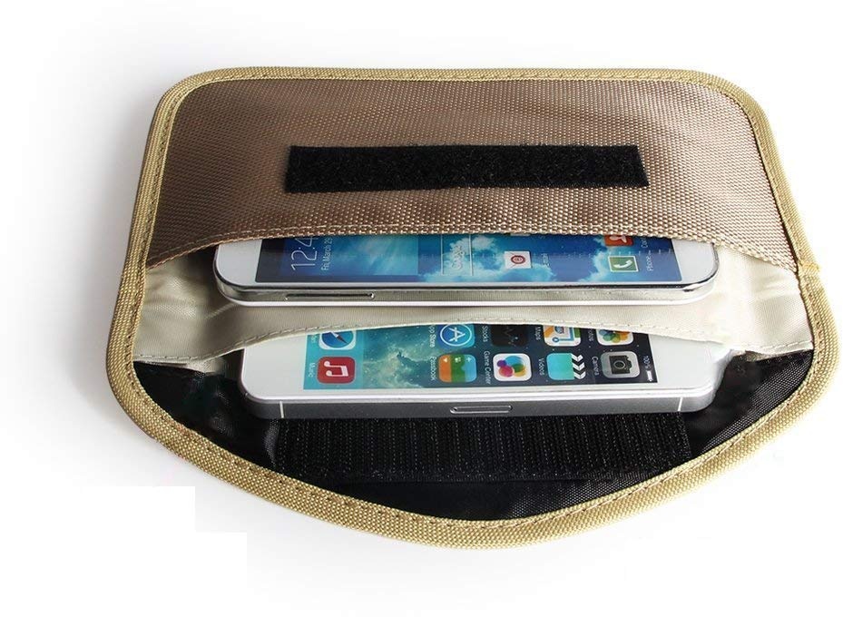 Mengshen Große Faraday Tasche, Signal Block Pouch kompatibel mit iPhone Samsung Smart Phone Autoschlüssel (Beige)