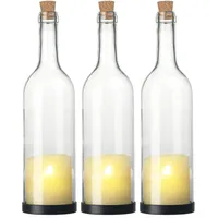 Lunartec 3er-Set Deko-Glasflasche mit LED-Kerze und beweglicher Flamme, Timer