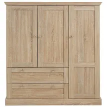 otto home Drehtürenschrank Binz, Wäscheschrank, Mehrzweckschrank, skandinavischer Landhausstil (B/H/T ca. 122/130/35 cm) viele Stauraummöglichkeiten, Metallgriffe, Türen mit Rahmen/ Kassetten beige