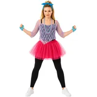 Fun Shack 80er Jahre Kostüm Damen, Neon Tutu Outfit in Rosa mit Spitzentop, Handschuhen, Disco Verkleidung, Einheitsgröße - Einheitsgröße