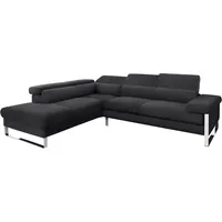 Ecksofa W.SCHILLIG "finn" Sofas Gr. B/H/T: 281cm x 71cm x 230cm, Longlife Xtra-Leder Z59, Ottomane links, mit Kopfteilverstellung-ohne Sitztiefenverstellung, schwarz (schwarz z59) German Design Award 2016, Fußgestell Chrom glänzend, Breite 281 cm