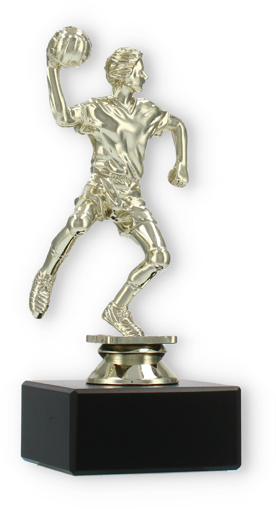 Pokal Kunststofffigur Handballspieler gold auf schwarzem Marmorsockel 15,8cm