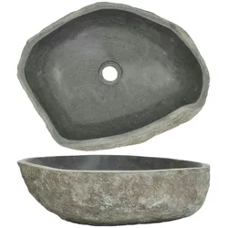 DELUKE® Naturstein Waschbecken oval - Flussstein Aufsatzwaschbecken Waschschale Waschtisch Handwaschbecken Bad Waschplatz Badezimmer Oval, 45-53cm