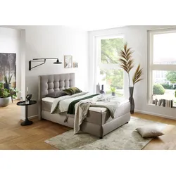 Boxbett "LILO", braun (hellbraun), B:107cm L:213cm, ATLANTIC HOME COLLECTION, Komplettbetten, Boxspringbett, inkl. Bettkasten und Topper