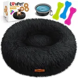 Lovpet LOVPET® Hundebett Hundekissen Katzenbett Bagel, Waschbar, Inkl. Napf + 3x Kauknochen, Hundesofa flauschig Kissen Rund aus Plüsch für Kleine, Mittelgroße & Große Hunde, Katzen