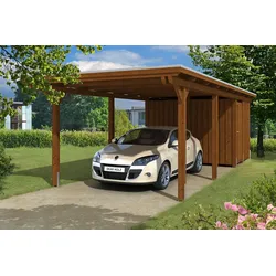 Skan Holz Emsland Flachdach Carport-354x846cm-nussbaum Holzcarport