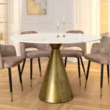 riess-ambiente Runder Esstisch ELEGANCIA 100cm messing weiß Marmor Eisen mit Säulenfuß - Weiß
