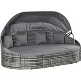 Outsunny Rattan Sonneninsel 4-teilig mit Sonnendach und Sitzgruppe, 4 Kissen, Metall Grau, 230 x 145 x 80 cm für Garten & Terrasse Aosom.de