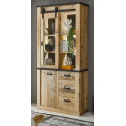 Vitrine "Stove" in Used Wood hell und anthrazit Vitrinenschrank 93 x 201 cm