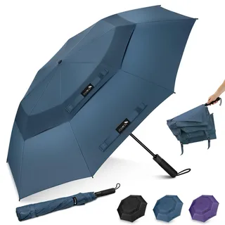 ZOMAKE Regenschirm Sturmfest Taschenschirm Groß,62 Inch Golfschirm Sturmfest Leicht,Großer Taschenschirm Stabil mit Doppelkappe für Herren Damen Kinder(Saphirblau 2-fach)